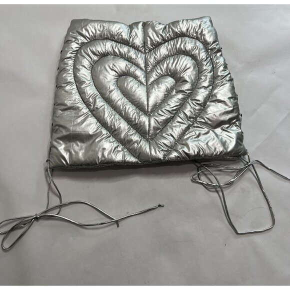 Amor Mia Quilted Heart Mini Skirt in Metallic Silver - Picture 4 of 5